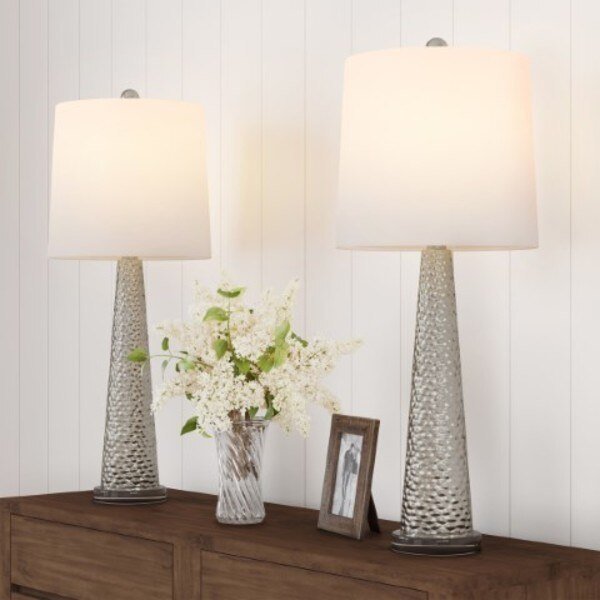 Hastings Home Hammered Style Glass LED Lamp Set, Hastings Home, Mfr#: 872797WME